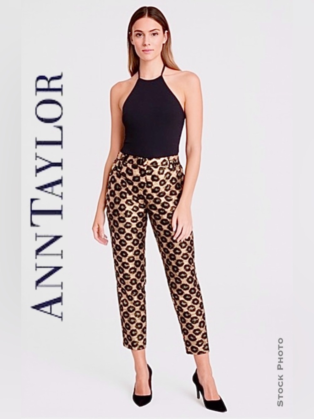 Ann Taylor Signature Leopard Print Cropped Ankle Pants Tan Black (2P)